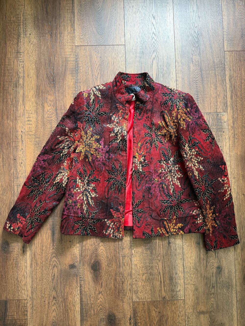 Eclectic Whimsigoth 90's Vintage Red Floral Brocade Tapestry Harve Benard 8P
